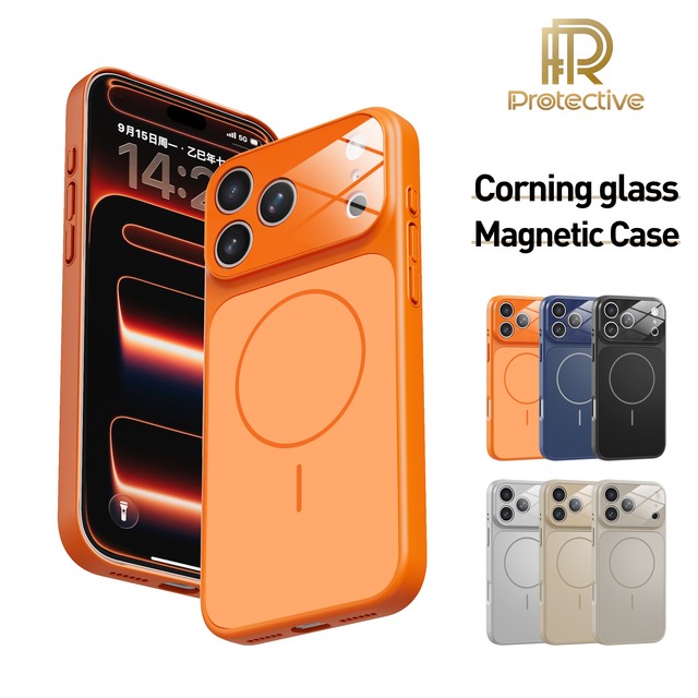 Protection Magnetic Phone Case Anti-Fingerprint Shockproof PC+Glass Back Pure Color Design Compatible for iphone 18 17 16Pro Max