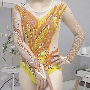 Personnalisable OEM Femmes Enfants Spandex Gymnastique Ballet Dancewear Rhinestone <span class=keywords><strong>Justaucorps</strong></span> pour Performances Artistiques Scène Porter - Product Image 2