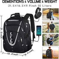 Sac d'ordinateur portable 55l, très grand, pour jeux 18.4, ordinateur portable avec chargeur USB