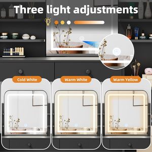 Moderno Tocador <span class=keywords><strong>de</strong></span> Maquillaje Blanco <span class=keywords><strong>de</strong></span> MDF con Espejo LED, 5 Estantes Inclinados, 7 Áreas <span class=keywords><strong>de</strong></span> Almacenamiento Abiertas, 3 Cajones, Iluminación Ajustable <span class=keywords><strong>de</strong></span> 3 Colores - Product Image 5