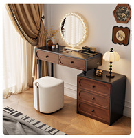 Table de maquillage/coiffeuse vintage de style français pour petit appartement, luxe léger, simple, avec charge sans fil, en bois massif