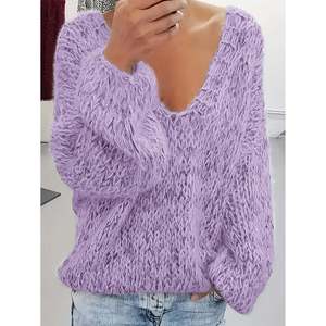 Pull ample à col en V en fourrure synthétique pour femme, vert, taille 0XL - Product Image 3