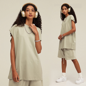 Difan Tùy Chỉnh Màn Hình In Logo Rửa Axit Vải Đen Crop Top Axit Rửa T Áo Sơ Mi Không Tay Và Quần Short Quá Khổ - Product Image 5