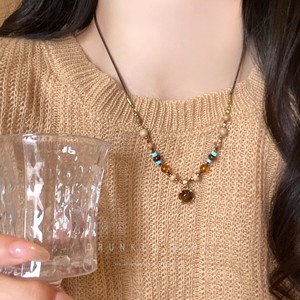 Vintage Tigers Eye Pendant Necklace Women 2025 New Arrival Light Luxury High-End Electroplated <b>Copper</b> Sweater <b>Chain</b> X1999 Tiger' - Product Image 1