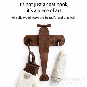 Creative <b>Black</b> Walnut Wood Airplane Shape Wall Mount Coat <b>Hook</b> For Children Room Entryway Storage - Product Image 5