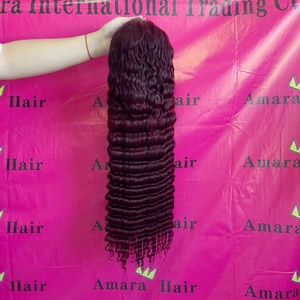 Amara-Peluca de cabello <span class=keywords><strong>humano</strong></span> brasileño con ondas profundas, 99j, burgundy, encaje transparente, barata, envío gratis - Product Image 2