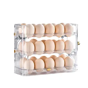 Contenedor de almacenamiento de huevos reutilizable para el hogar de plástico PET, 3 capas, 30 rejillas, soporte organizador de huevos para nevera de cocina