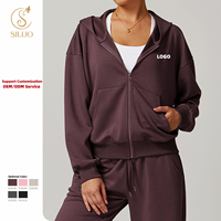 SILUO المرأة الكلاسيكية الصلبة اللياقة البدنية الرياضة معطف اقتصاص البريدي حتى هوديي عارضة تيري الفرنسية البلوزات لفصل الشتاء والخريف