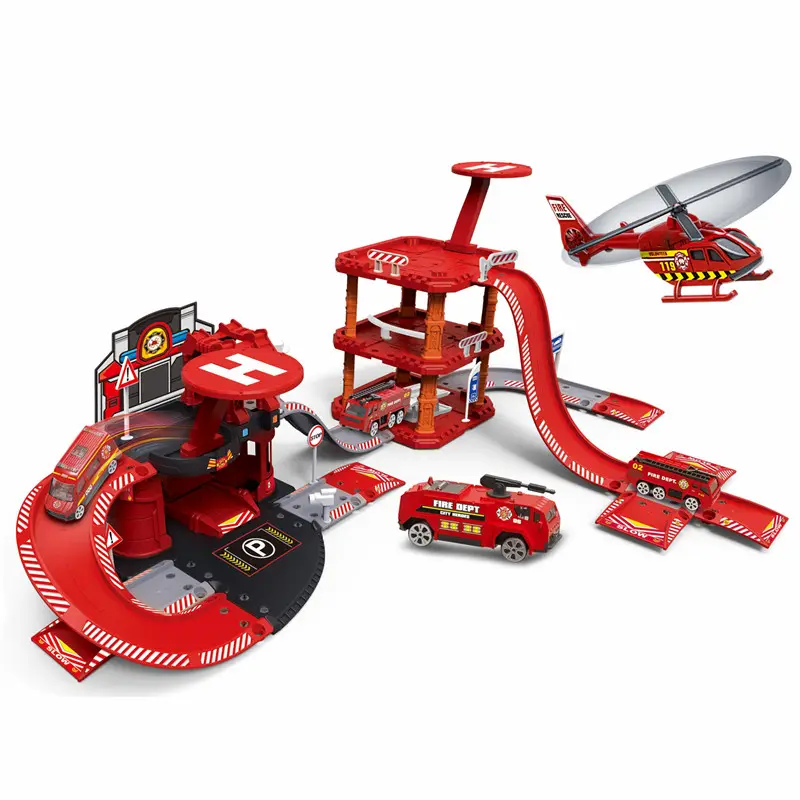 Educatief Plastic Diy Fire Parking Garage Speelgoed 1: 64 Diecast Speelgoed Auto Fire Rescue Parkeerplaats Spoor Auto Speelgoed