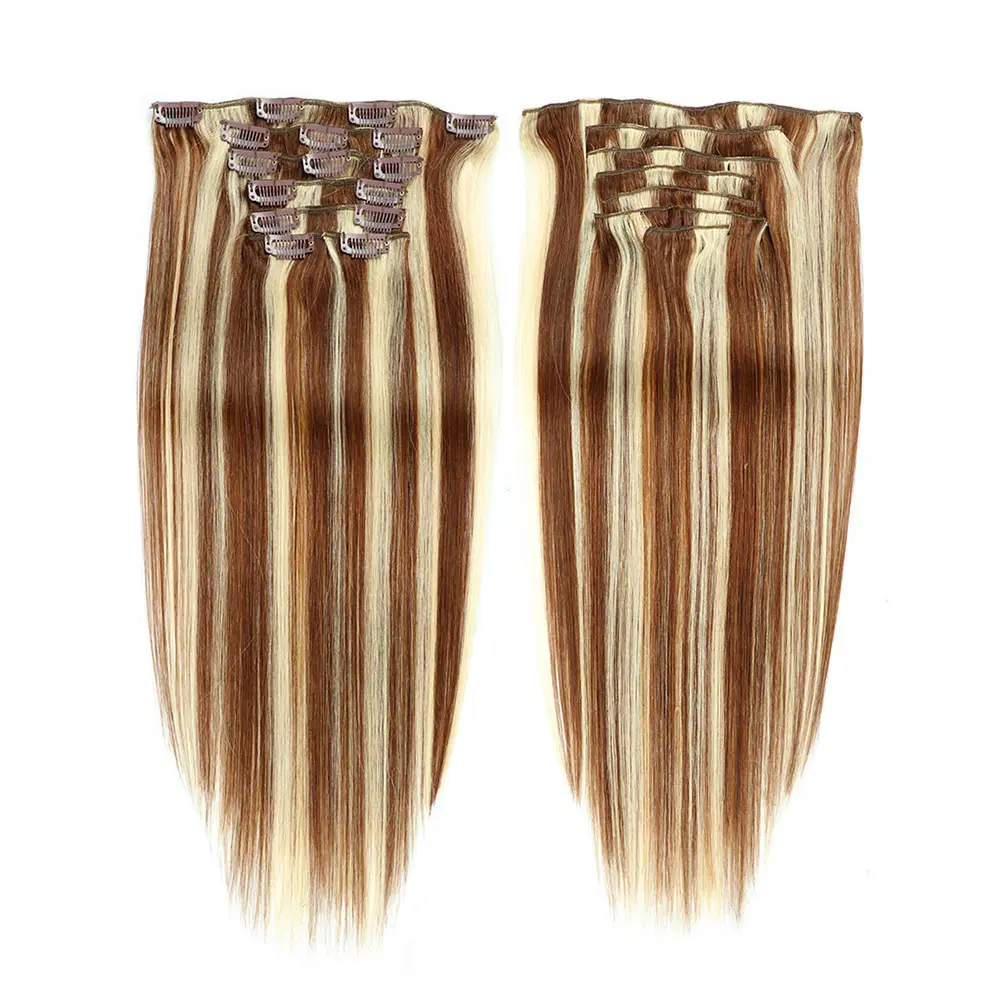 Großhandel P6/613 Highlight Farbe Natural Remy Nahtlose Clip-In Haar verlängerung 120 gr/satz Indian Clip In Haar verlängerungen Echthaar