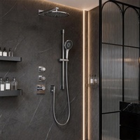 Robinet de douche thermostatique encastré de luxe en laiton brossé pour villa moderne, mitigeur à poignée unique, jet doux, valve en céramique