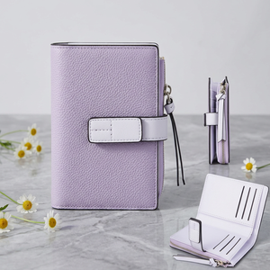 WRIZA Cartera de cuero genuino con cierre de cremallera corta, tarjetero multifuncional, diseño minimalista unisex, cuero marrón - Product Image 6