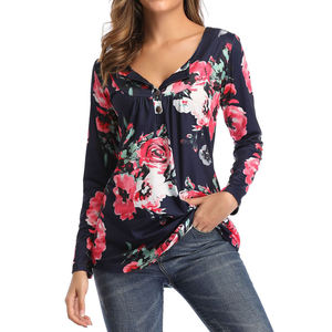 Womens 3/<span class=keywords><strong>4</strong></span> Sleeve Girocollo Floreale Tunica Parti Superiori Allentate Camicetta Button <span class=keywords><strong>Up</strong></span> T-shirt - Product Image 6