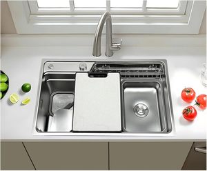 Fregadero <span class=keywords><strong>de</strong></span> Cocina Individual Grande <span class=keywords><strong>de</strong></span> Estilo Japonés <span class=keywords><strong>de</strong></span> 75x48cm, Acero Inoxidable 304 con Textura <span class=keywords><strong>de</strong></span> Grano <span class=keywords><strong>de</strong></span> Arroz <span class=keywords><strong>de</strong></span> 1.8mm <span class=keywords><strong>de</strong></span> Grosor, Fregadero <span class=keywords><strong>de</strong></span> Montaje Superior - Product Image 2