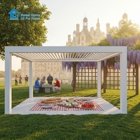 Pergola de luxe Sweet Home en aluminium antique avec murs coulissants en verre, toit rétractable motorisé à lames orientables, auvent de jardin