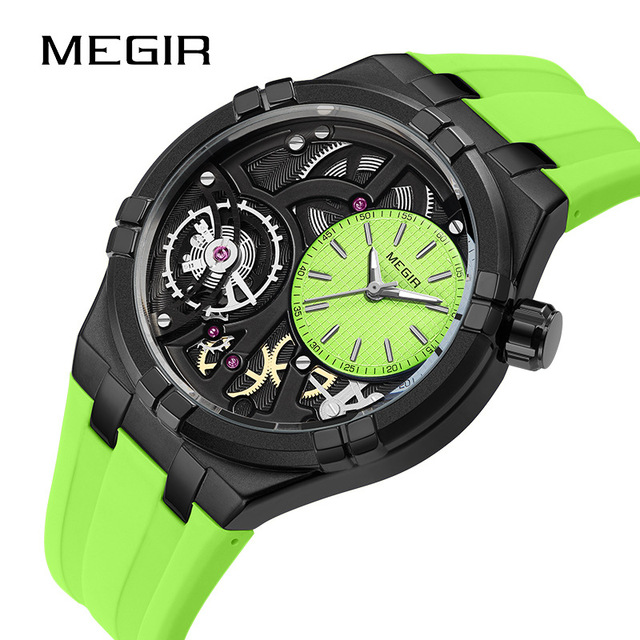 Megir 8111G 8111 Fashion Wristwatch Waterproof Luminous Silicone Band Male Luxury Chronograph Unique Dial Quartz Watch for Men