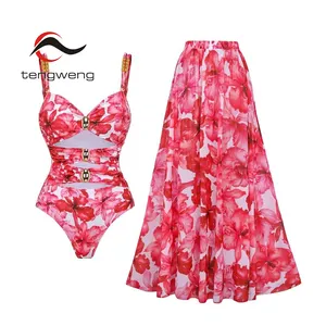 TW 2024 New Swimsuit Halter Color Bead Print 1 Piece Swimwear Women Vacation Beachwear Luxury Bathing Suit