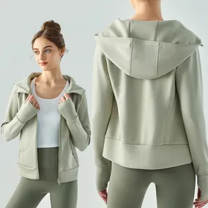 Cappotto sportivo da donna giacca sportiva con Zip a manica lunga da Yoga manica lunga ampia da corsa Casual Crop Top da Yoga Top