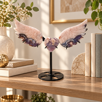 Ailes en agate bleue Sakura de 11 cm, sculpture en cristal avec centre en forme de cœur, pierre décorative pour la maison