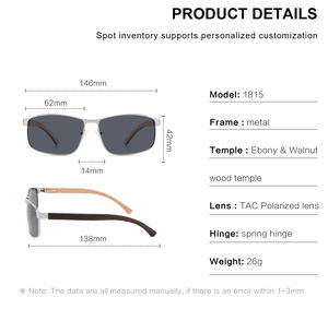 แว่นกันแดดโพลาไรซ์ UV400ทำด้วยมือมาใหม่2025พร้อมกรอบโลหะสีน้ำตาลแว่นกันแดดไม้ธรรมชาติโลโก้ตามสั่ง - Product Image 3