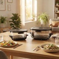 Friteuse à air portable 1600W pour des aliments croustillants, double panier en verre, capacité 1,8-4,5L, contrôle numérique, design compact, usage domestique