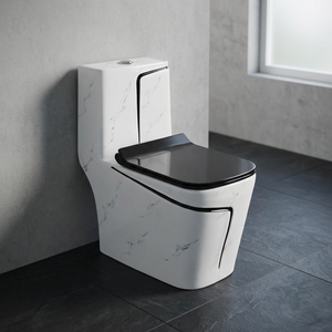 Modern Ceramic One-Piece Water Closet Toilet with Black Decorative Lines - S/P Trap, Made in China, Bathroom Sanitary Wares WC - Product Image 5