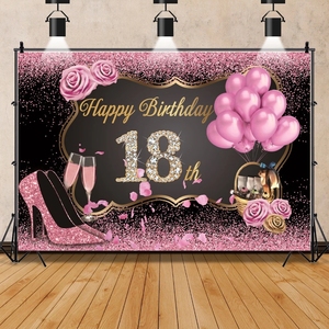 Fondo de fiesta de cumpleaños de 18 años de edad, globo de purpurina De Oro Negro, niños y niñas, 18 cumpleaños, Bar Mitzvah, Fondo de fotografía - Product Image 3