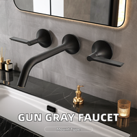 Mitigeur de lavabo en laiton de luxe de 8 pouces à double poignée avec valve en céramique pistolet gris mural pour salle de bain