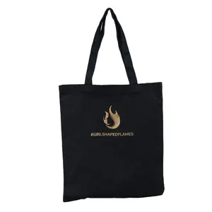 Diskon besar tas belanja kanvas tas katun Jinjing hitam daur ulang dengan logo kustom