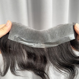 Đầy đủ phía trước hairpiece PU Cơ Sở-da mỏng công nghệ chất lượng, tóc Trinh Nữ & chân tóc vô hình - Product Image 2