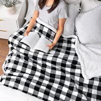 Plaid Sherpa à carreaux Buffalo noir et blanc pour canapé, couverture en polaire à carreaux et jetés