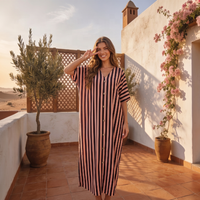 Nouvelle collection transfrontalière Été 2026 : Robe longue Dashiki rayée à col en V, style décontracté européen et américain, pour petites filles africaines, grande taille