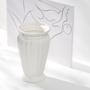 Vase en céramique blanc nordique moderne minimaliste à large ouverture, fonction hydroponique, pour salon, présentation de fleurs séchées, décoration intérieure - Product Image 3
