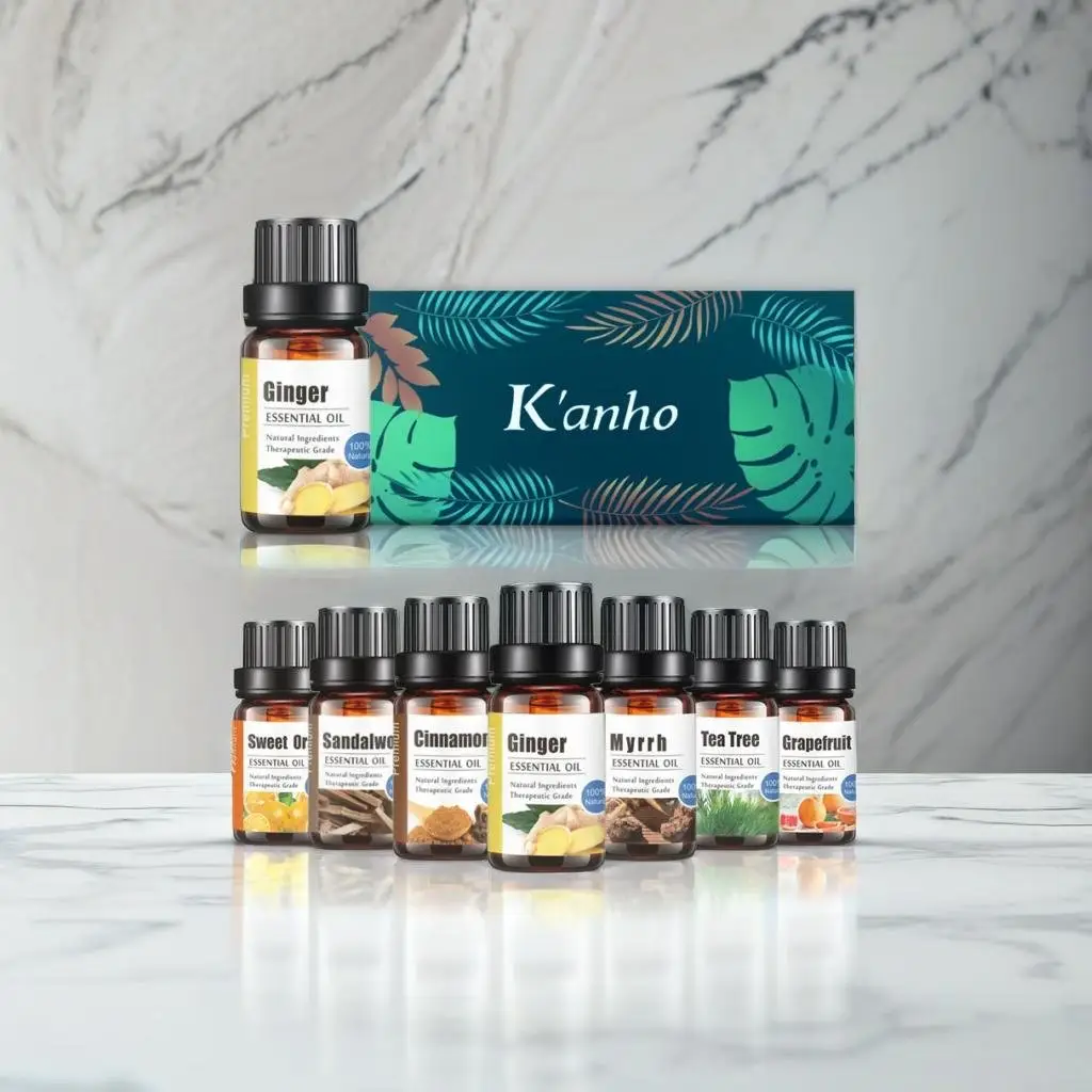 Kanho 10Ml Natural Gengibre Rosa Óleo Essencial Novo 100% Puro Óleo Essencial Gift Set Peppermint Lavender Difusor Óleos Essenciais