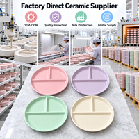 Assiette de service en céramique à 3 compartiments, assiette à dîner en porcelaine couleur personnalisée, assiette de contrôle des portions, OEM ODM Vente en gros