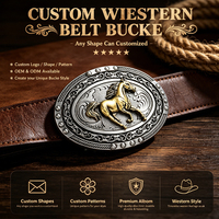 Boucle de ceinture vintage en alliage argenté, motif cheval 3D en relief, style cowboy du Sud-ouest, ovale, pour ceinture de taille, avec logo personnalisé