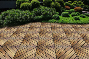 Acacia <b>Wooden</b> Decking Tiles with Plastic Base Modern 6 <b>slats</b> Garden Outdoor & Indoor easy to assemble environmentally friendly - Product Image 5