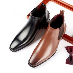 2025 New British-Style Men's Genuine Leather <b>Boots</b> Microfiber-Lined Business Formal Square-Toe Ankle <b>Boots</b> Double - Product Image 6