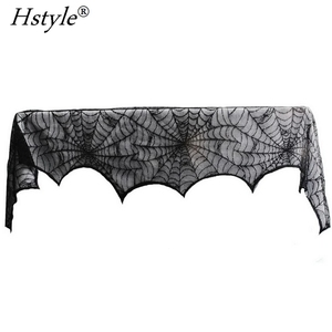 Decoración de Halloween de encaje negro de tela de araña chimenea manto bufanda fiesta suministros X 45x243 cm 18X96 pulgadas SD614 - Product Image 2