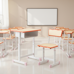 Ensemble chaise et bureau pour enfants à hauteur réglable avec rangement, garniture orange, pieds roses, pour l'école primaire - Product Image 3