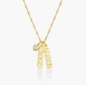 Collana Jietao in Acciaio Inox Placcato Oro 18K con Barra Verticale Personalizzabile per Nome e Data, Charm a Cuore con Zirconi e Catena Intrecciata, Gioielli Personalizzati per Donne - Product Image 1