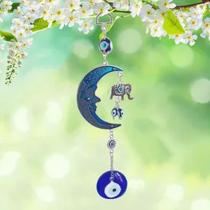 Türkisches blaues böses Auge Amulette Mond Elefant Wandschutz hängender Glücks-Anhänger Windklingeln Garten Heimdekoration