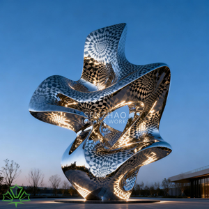 Sculpture d'art moderne en acier inoxydable poli, design soudé Senzhao - Product Image 1