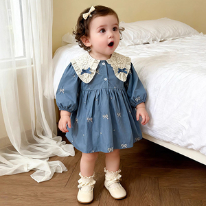 <span class=keywords><strong>Vestito</strong></span> da bambina primaverile 0-6 anni, abito da principessa con colletto a <span class=keywords><strong>farfalla</strong></span>, <span class=keywords><strong>vestito</strong></span> intero ricamato per bambina - Product Image 1