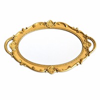 Plateau miroir en plastique laqué doré de luxe européen, cadre décoratif gaufré, multifonctionnel, pour le rangement de maquillage et de bijoux sur table