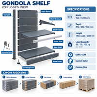 Étagère de présentation murale en métal robuste pour supermarché, gondole simple face noire, réglable pour magasin de détail et épicerie