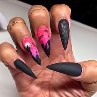 BIN Factory Vente en gros 24 pièces Faux ongles à presser Halloween Noir Nude Forme Cercueil Design Fantôme Toile d'araignée Gothique