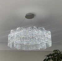 Lustre en cristal haut de gamme de style minimaliste italien pour salons, salles à manger, maisons duplex, LED trois couleurs, télécommande à intensité variable