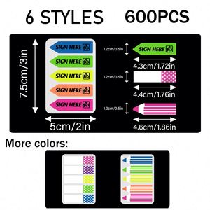 Sticky Notes Flags 600 Pcs, Index Flag Bright Colors Page Index Stickers Translucent Page Makers for Page <b>Bookmarks</b> (Arrows) - Product Image 2