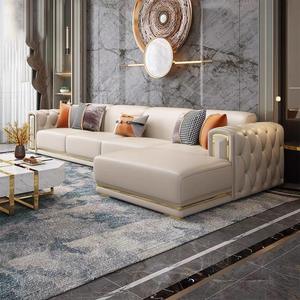 Modern Lüks Beyaz Altın Orta Yüzyıl Modern Otel Villa Oturma Odası Koltuk Takımı 1+2+<span class=keywords><strong>3</strong></span> Kişilik Özelleştirilmiş Renk Deri Köşe Koltuk - Product Image 3